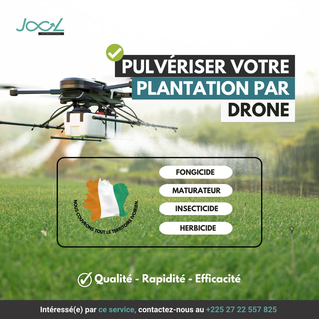 🌱🚀 L'agriculture se modernise avec les drones pour plus d'Efficacité, de Rapidité et de Précision dans le but de booster les rendements agricoles 

📲+225 27 22 557 825
📩info@jool-international

#Drone #Pulverisation #Agriculture #AgriTech #Tech #JooL  #Africa #MAdeINCI