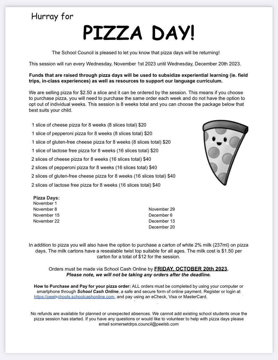 SomDrPS_Council's tweet photo. 🍕 Reminder: Today is the last day to order pizza for this session. Orders can be placed on school cash online. @SomersetPS  #PizzaDay https://t.co/bZKZMsfmLf