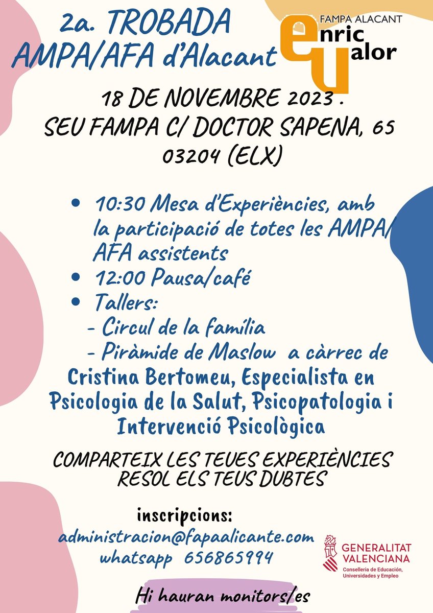 2° Encuentro AMPA/AFA de Alicante ¡Te esperamos! 2a Trobada AMPA/AFA d'Alacant. T'esperem! #JuntosSomosMásFuertes #JuntsSomMésForts