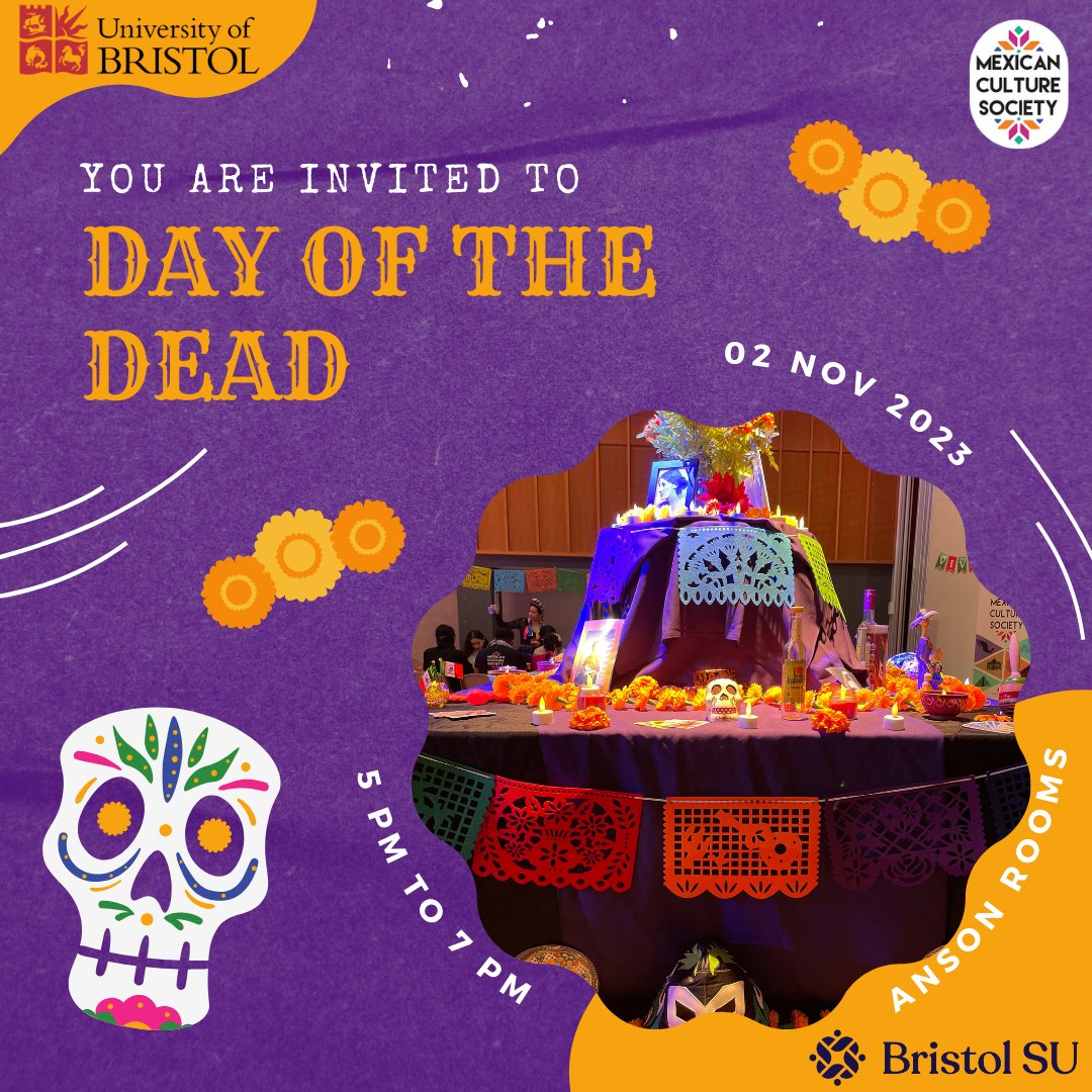 Hi everyone!

We have partnered with Global Lounge and the Bristol Students Union to celebrate the Day of the Dead! 
If you are part of the UoB register here:
global-lounge.bristol.ac.uk/events/#event=…