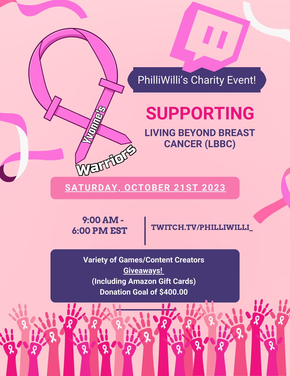 PhilliWilli's tweet photo. TOMORROW IS THE BIG DAY!!  I’ve made this event much more special than last year, and my mom has been a huge part of it!  Event is for her so it makes it that much more special!  She even set up a couple special things to do throughout the #charitystream !  #LBBC #BreastCancer https://t.co/Jzjvg1aCY3