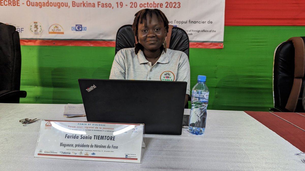 KaboreMilda's tweet photo. "Mon histoire personnelle en lien avec la révolution digitale et participation citoyenne, débute par ma passion pour le digital."

Farida Tiemtoré, blogueuse, Présidente des Héroïnes du Faso
---
#forumdelajeunesse 
#powerofdialogue
#gyla2023
#GoreeInstitute
#BlogueursBF https://t.co/n8r7fQYExr