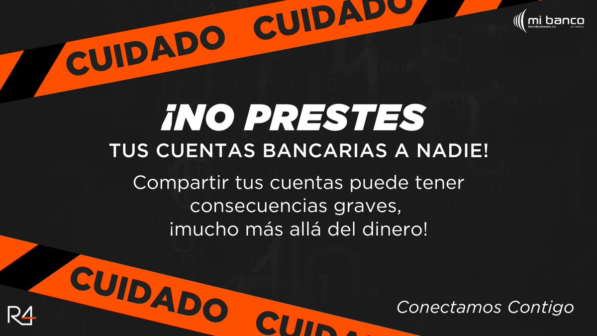 r4conectave's tweet photo. Si permites que terceros usen tus cuentas, podrías estar involucrado en casos de fraude, legitimación de capitales o financiamiento de actividades ilícitas.

No peques de confiado, protege tu seguridad y reputación.

#SeguridadFinanciera #NoPrestesTusCuentas #VE https://t.co/3mOpp9Q31H
