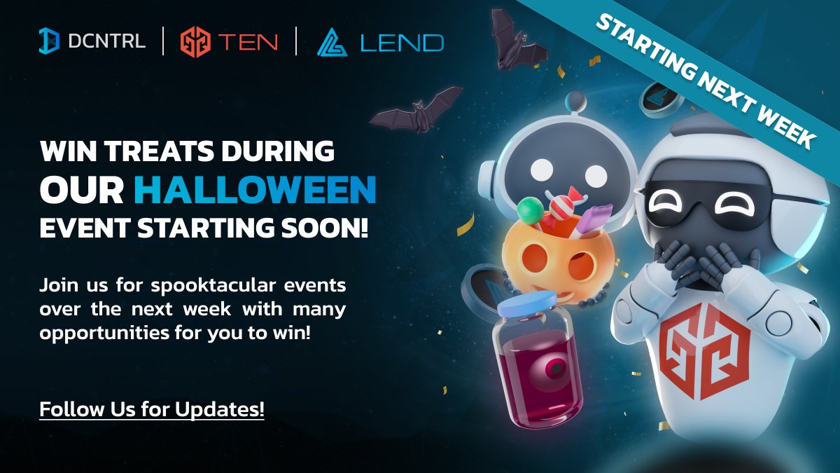 TENfinance's tweet photo. 👻Gear up for a hauntingly good #Halloween! 🎃 We'll be teaming up with @LEND_finance, @DCNTRLnetwork, and other @BNBChain partners for our #SpookySZN events🕸️

🎁Details dropping next week—don't ghost us!👀 https://t.co/5wdbLvtVSU
