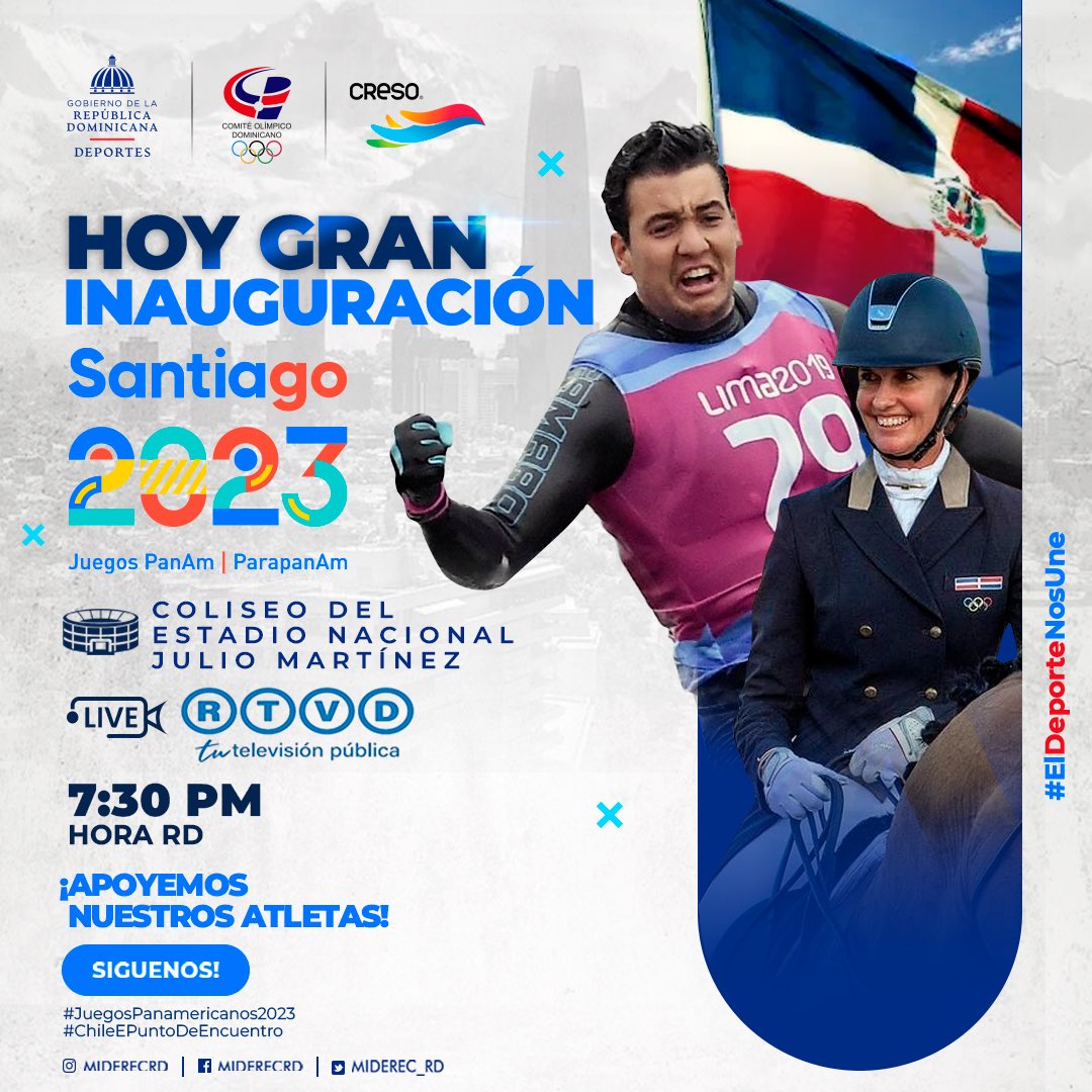 ¡LLEGÓ EL GRAN DÍA! 🇩🇴

La delegación dominicana está lista para  desfilar con nuestra bandera tricolor 🇩🇴 en la ceremonia de inauguración de los  XIX Juegos Panamericanos 2023. 

¡Sigue su participación y todas las incidencias de estos juegos a través de nuestras redes sociales
