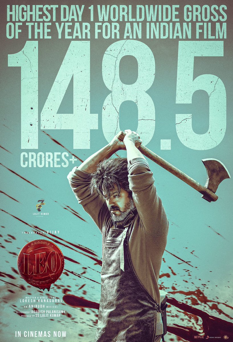 Hello records.. He broke you down 🔥 You couldn’t last a day 😎 #Leo first day worldwide gross collection is 148.5 crores+ 💥 HIGHEST DAY 1 WORLDWIDE GROSS COLLECTION OF THE YEAR FOR AN INDIAN FILM 🤜🤛 #BlockbusterLeo #Thalapathy @actorvijay sir @Dir_Lokesh @trishtrashers…