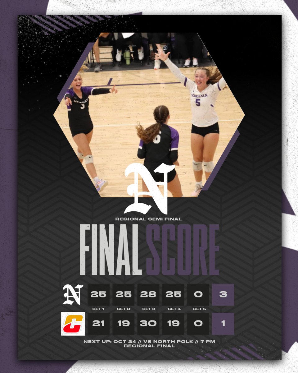 NorwalkVB's tweet photo. Great win last night in the NPECC for your Warriors over Carlisle 3-1! Gutsy performance against a tough Carlisle squad. We are excited for the opportunity to play together once again! Next Tuesday Oct 24. North Polk. 7pm. Regional Final. LET'S GO!! https://t.co/nrZ1ic6q1q