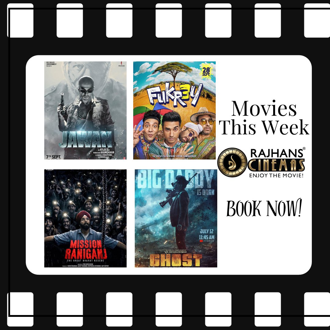 RajhansCinemas's tweet photo. The movie lineup for this week is absolutely fantastic; it's a must-watch! Don't wait any longer – book your seats at @RajhansCinemas and get ready for an entertainment spree with snack delights! 🍿🎥
#BlockbusterWeek #NavratriWeekend #BookNow #RajhansCinemas https://t.co/GUvGujh5sq