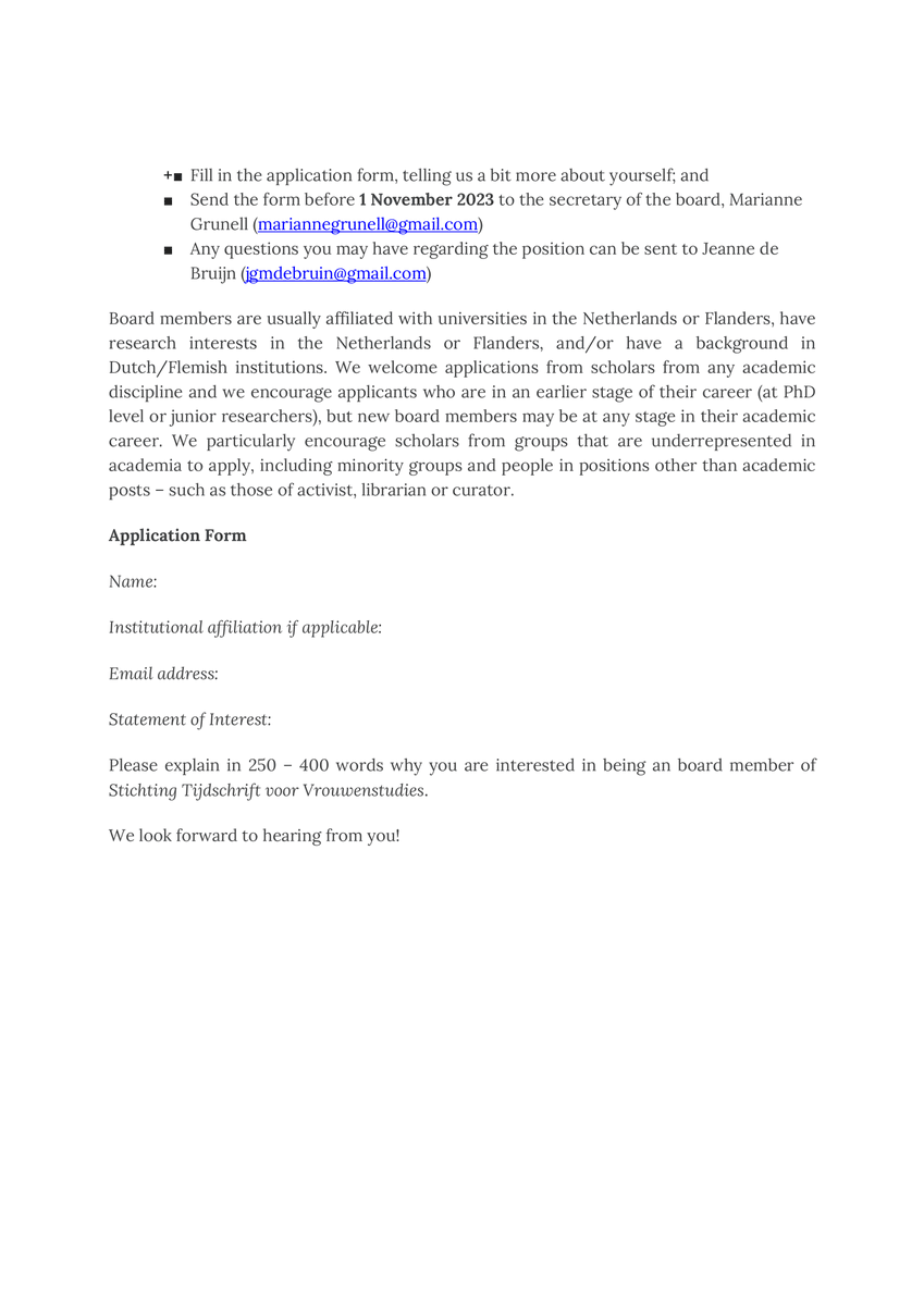 TvGenderstudies's tweet photo. 📢 A final reminder that we are looking for new editorial board members! Please check out all the details below. For any questions don’t hesitate to contact jgmdebruin@gmail.com.   

The deadline is in two days!  
#genderstudies #Acwri #gender #academia https://t.co/Gn4PKxz9ty