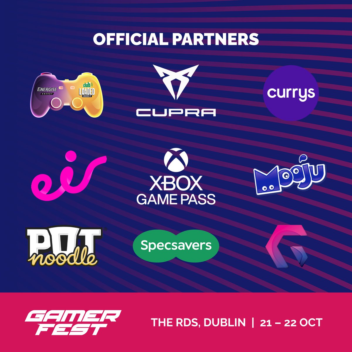 🤯 24 HOURS 🤯

⏱️The clock is ticking down till we open the doors of the RDS to GamerFest!

Taking a moment to celebrate the partners that make it possible for us all to Bring Gaming to Life this weekend 💙

💯 Massive GGs to:

🎮 <a href="/XboxIE_Official/">Xbox Ireland</a>
🍊 <a href="/club__drinks/">Club Drinks</a>  and Energise