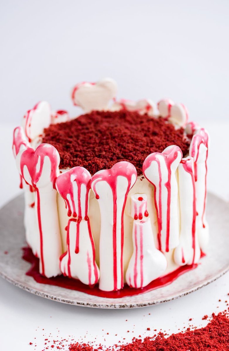 Meringue BLOODY BONES Red Velvet Cake via Brit + Co. #GhastlyGastronomy brit.co/halloween-red-…