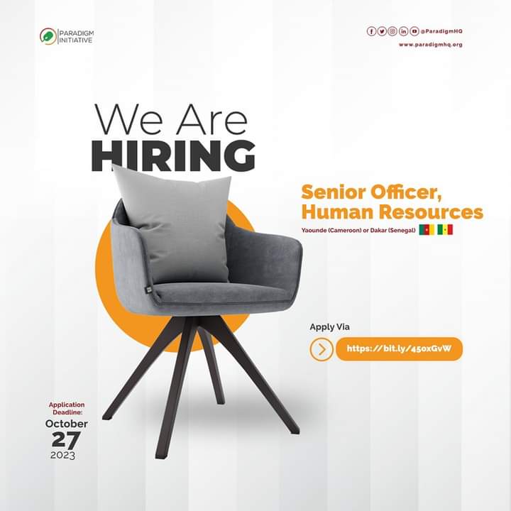 ✍️ We are still receiving applications to fill the role of Senior Officer on our HR team. Application deadline is Friday Oct 27, 2023. Ideal candidates should be from either of the following locations; 📌Yaounde, #Cameroon 📌Dakar, #Senegal Apply via ▶️🔗 bit.ly/45oxGvW