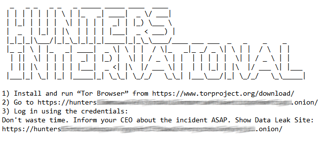 Hunters International Ransomware Ransom Note