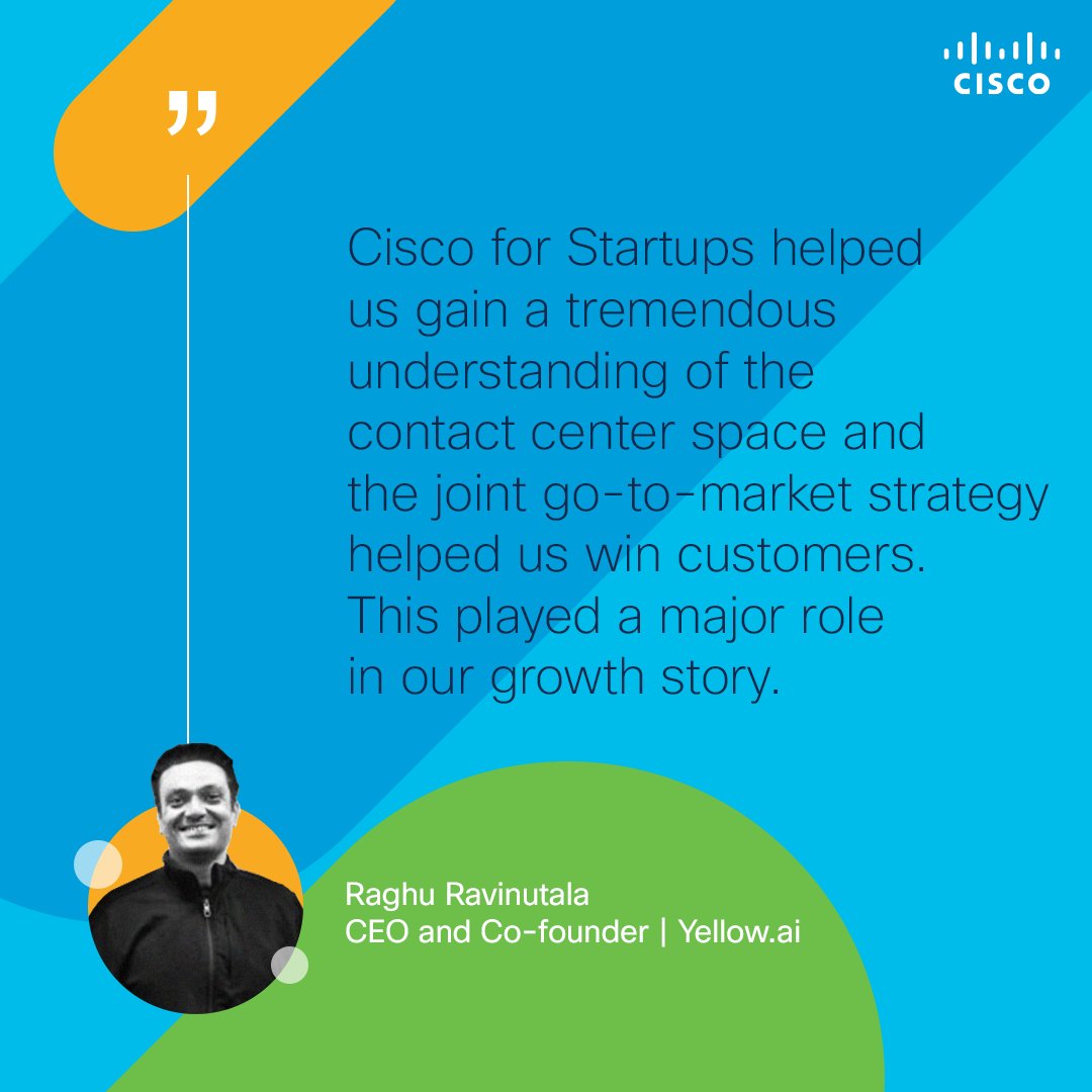 CiscoStartups's tweet image. Raghu Ravinutala, CEO of Yellow.ai, highlights how Cisco for Startups support shaped their success through insights into customer service and marketing. We&apos;re helping startups like  thrive globally.  

#CiscoForStartups #SuccessStories