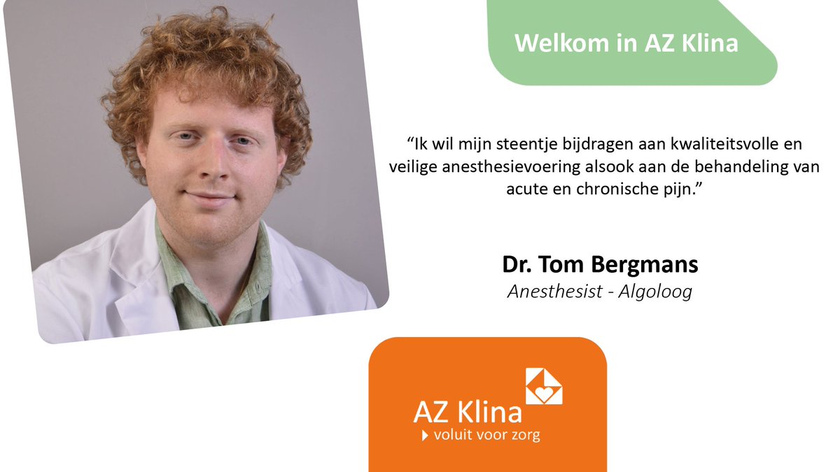 We verwelkomen dr. Bergmans, onze nieuwe anesthesist - algoloog. Veel succes!