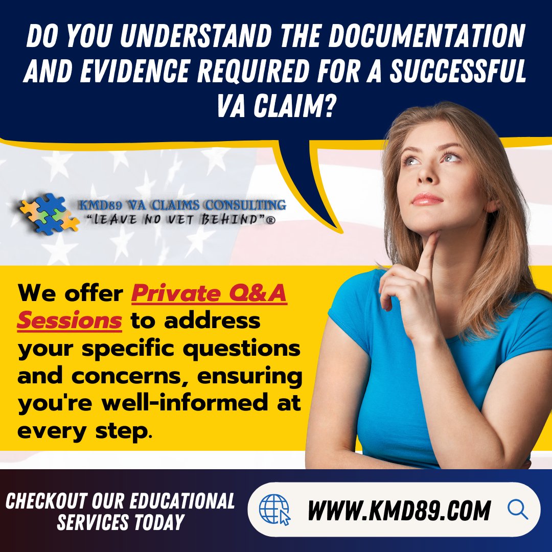 🔒 Your VA Claim Questions, Answered Exclusively! 🔒

Ready to gain the knowledge and confidence you need to secure the benefits you deserve? Visit our website and schedule your private Q&A session today - kmd89.com

#Veterans #VAclaims #QandA #ClaimSuccess