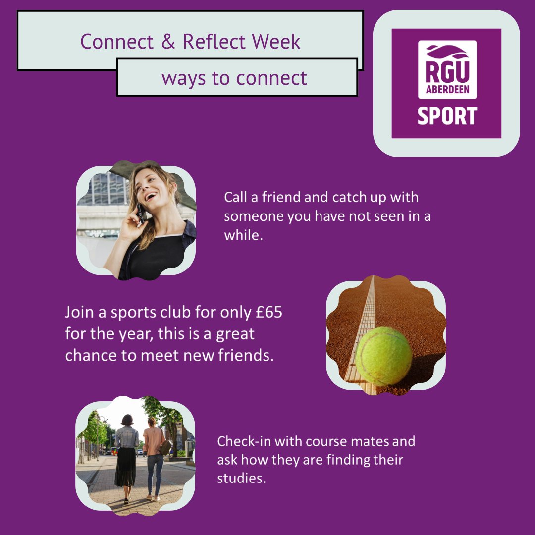 The next 5 ways of wellbeing theme that RGU SPORT can support everyone with is 'connect'. As always, if you have any questions on how you can get involved in the above, please contact rgusportenquiries@rgu.ac.uk.