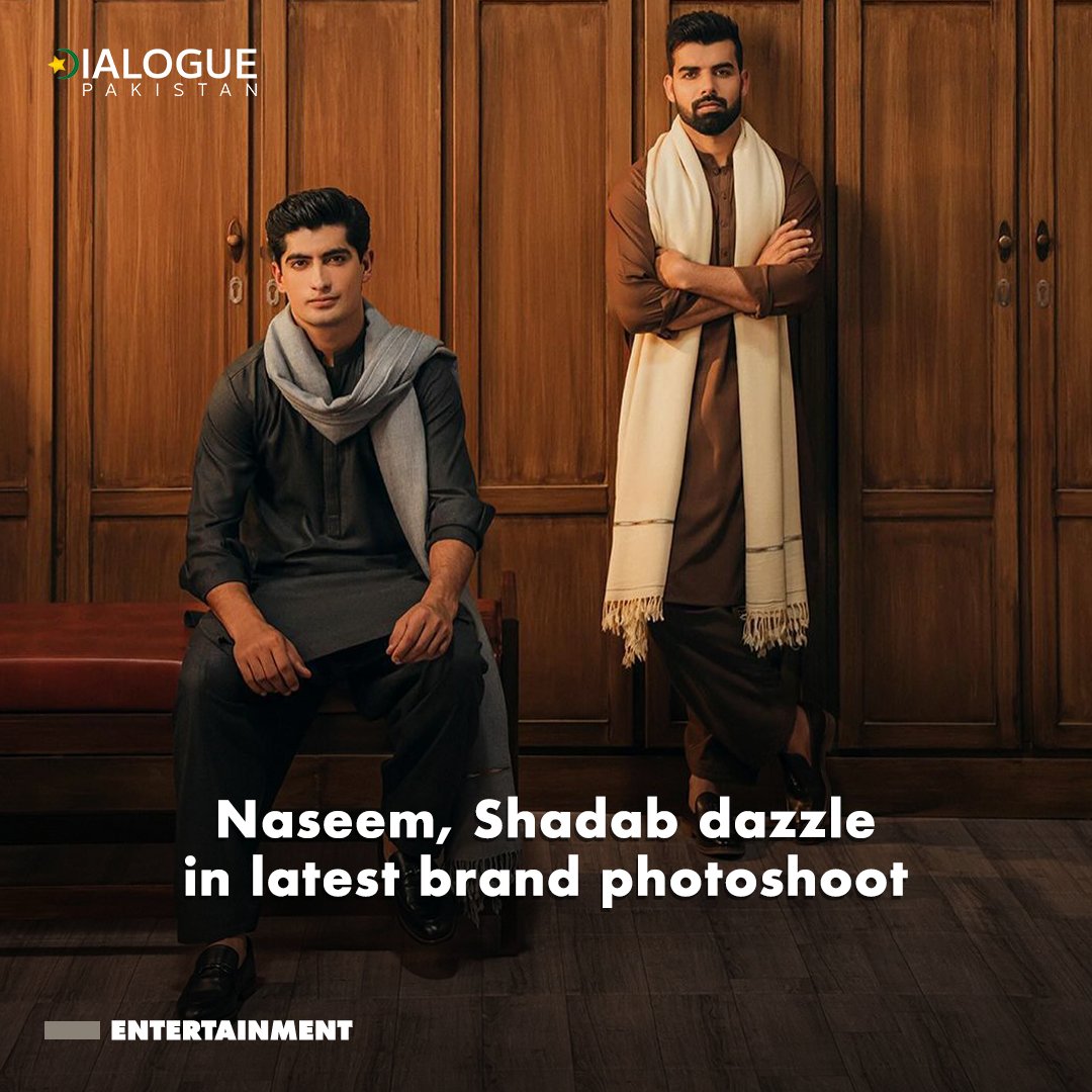 DialoguePak's tweet photo. The dashing duo of Pakistan cricket oozed charm and elegance as they came together for a brand photoshoot in traditional kurta shalwar.
Shadab Khan and Naseem Shah both look dapper, donning rich, deep hues.
#DialoguePakistan #pakistanicricketer #DashingDuo #NaseemShah #shadabkhan #brandphotoshoot #kurtashalwar