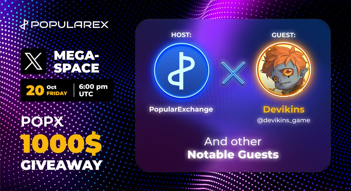 POPXSPACE: BIG VOTING COMPETITION + $1000 giveaway
Date: 20th October
Time: 18:00 UTC
Set reminder: x.com/i/spaces/1djGX… 5 $POPX to vote for projects during the space!
 Like &amp; RT
Sign up at rb.gy/dkxe8 &amp; proof it in comments