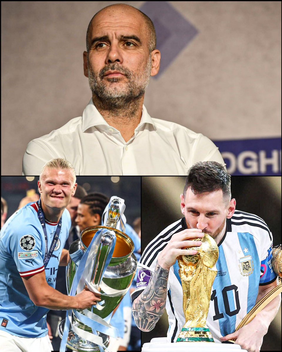 dataref_ar's tweet photo. 🗣️ Pep Guardiola en conferencia:

“Siempre dije que el Balón de Oro debería tener dos secciones: uno para Messi y otro para los demás.

Haaland debería ganarlo. Ganamos el triplete y marcó un millón de goles. Me encantaría que ganara Erling.

Pero por supuesto, la peor temporada de Messi es la mejor de cualquier otro jugador. Además, Leo ganó la Copa del Mundo. Ambos lo merecen”.