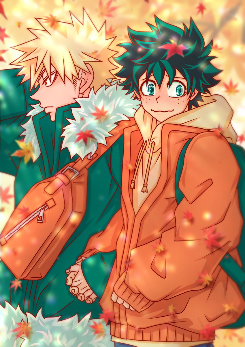 爆豪勝己 ,緑谷出久 「【紅葉狩り】  この後、も狩る  #勝出 #bkdk」|嘉代子(Kayoko)のイラスト