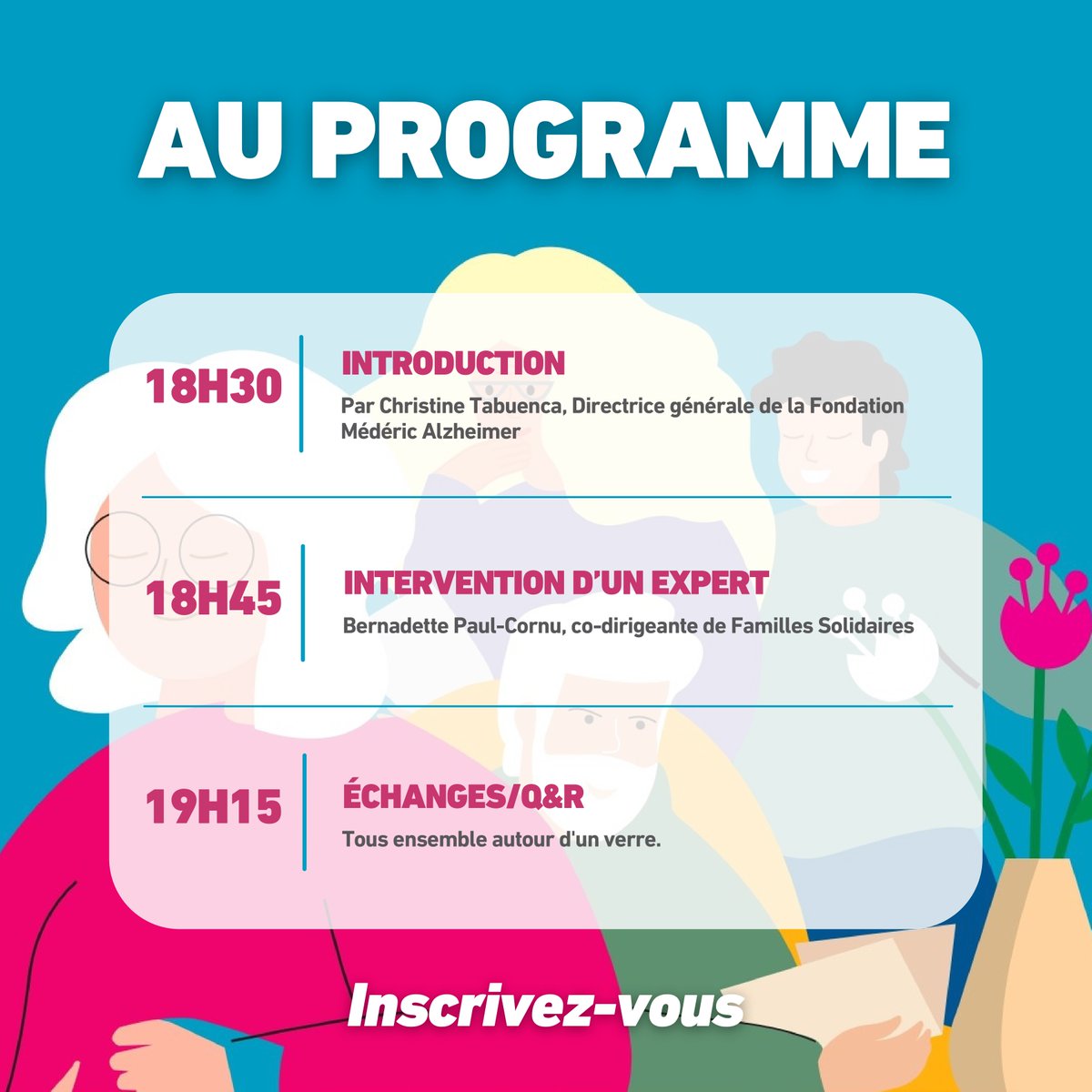 🗓️[#Évènement]
« Colocations Alzheimer : un nouveau chez-soi ? »

📌 Le 9 novembre, 18h30-20h30, Paris 13e.

On vous attend nombreux pour notre 1er #Afterwork.
En présence de Bernadette Paul-Cornu, co-dirigeante de <a href="/FamilSolidaires/">Familles Solidaires</a>.

Inscrivez-vous 👉 bit.ly/3rShK7A