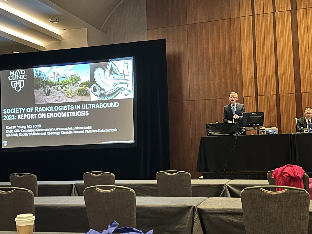 Dr. Young discussing SRU consensus conference on Endometriosis…We need to improve diagnosis with #ultrasound & diagnose #endometriosis earlier. There is a Dx delay in the US of 10 years! #sru23 @sruradiology @ScottWYoungMD @MayoAZAbdRad @MayoRadiology @WendalineVB @FeldmanMyra