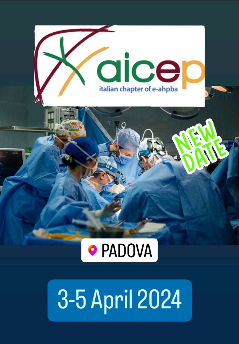 🗣️‼️ NUOVE DATE aggiornate del congresso nazionale AICEP 2024! Vi aspettiamo a Padova, dal 3 al 5 Aprile 📆 Full immersion nella chirurgia italiana 🇮🇹 di fegato/trapianti, vie biliari, e pancreas @EAHPBA @hpb_so @SIC_chirurgia @IHPBA @UpdatesSurgery @AISP_Pancreas @HPDsurgery