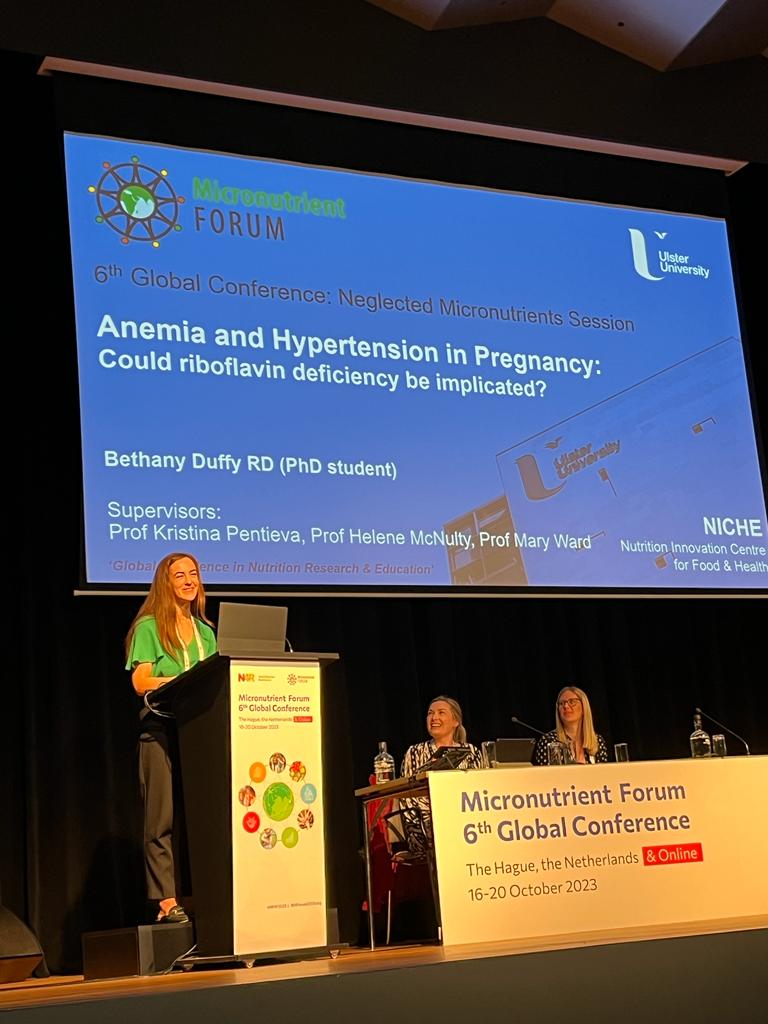 NICHE_ULSTER's tweet photo. Congratulations to @NICHE_PhD researcher Bethany Duffy on winning the π Mighty Nutrients award at the Micronutrient Forum 6th Global Conference #MNF2023 for her #OptiPreg RCT results on the importance of #riboflavin in #anemia & #hypertension in pregnancy π€°ππ https://t.co/ZvDcM2IM9h