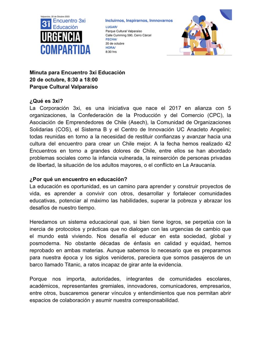 ValMMendes's tweet photo. Estamos todo el día hoyen el Encuentro #3xi Educación URGENCIA compartida. Un espacio de pares improbables https://t.co/cVT3WqYnLx https://t.co/YH6d2v769C @3xi_cl https://t.co/oUwADDTvkV