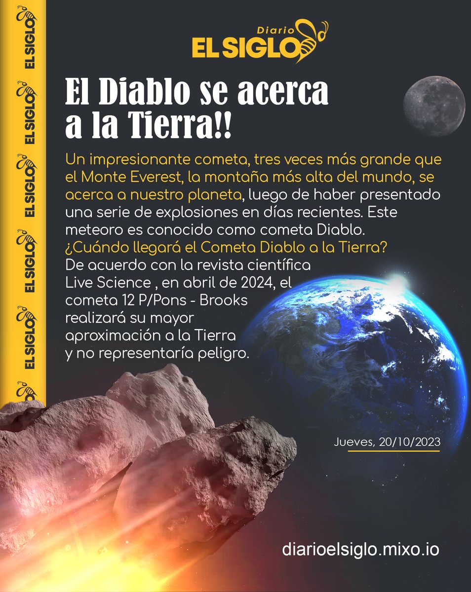 ElSigloec's tweet photo. Cometa tres veces más grande que el Everest explota y se dirige a la #Tierra. 
_Suscríbete a nuestro Canal de WhatsApp y lleva la información en tus manos.
https://t.co/H7UxXcC3Tw https://t.co/j94vUAjZjZ