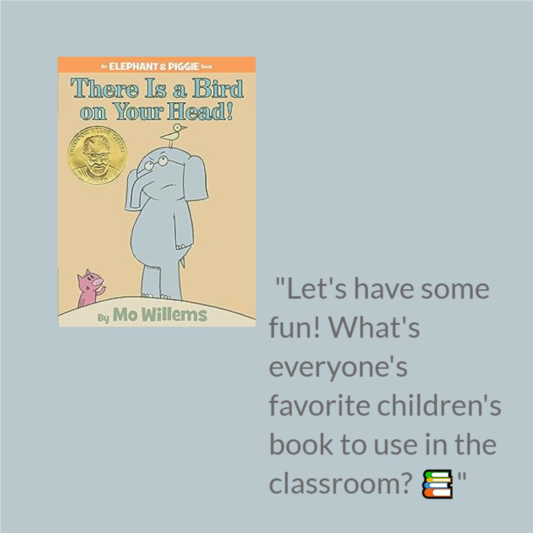 I'll go first! Elephant and Piggie 'There Is a Bird on Your Head!' 

Here is my affiliate link
if you don't have this yet.
amzn.to/46MnApN

#preschoolactivities #PreschoolMusic #earlychildhoodeducation #earlychildhoodspecialeducation #earlychildhoodresources #bolsteroo