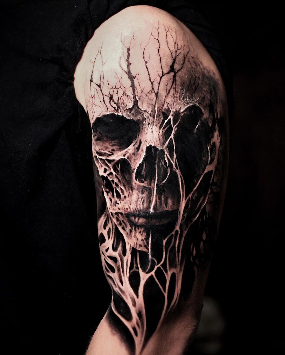 Killer surrealistic skull inked by Diego Lanzone using Killer Ink tattoo supplies!

#skull #skulltattoo