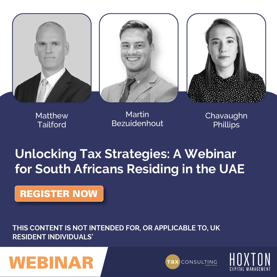Maximize Your Tax Advantage: Join us for 'Unlocking Tax Strategies,' a must-attend webinar for South Africans living in the UAE!
Register here: my.demio.com/ref/YaHmDKDlty…

#Taxadvantages #southafrican #hoxtoncapitalmanagement