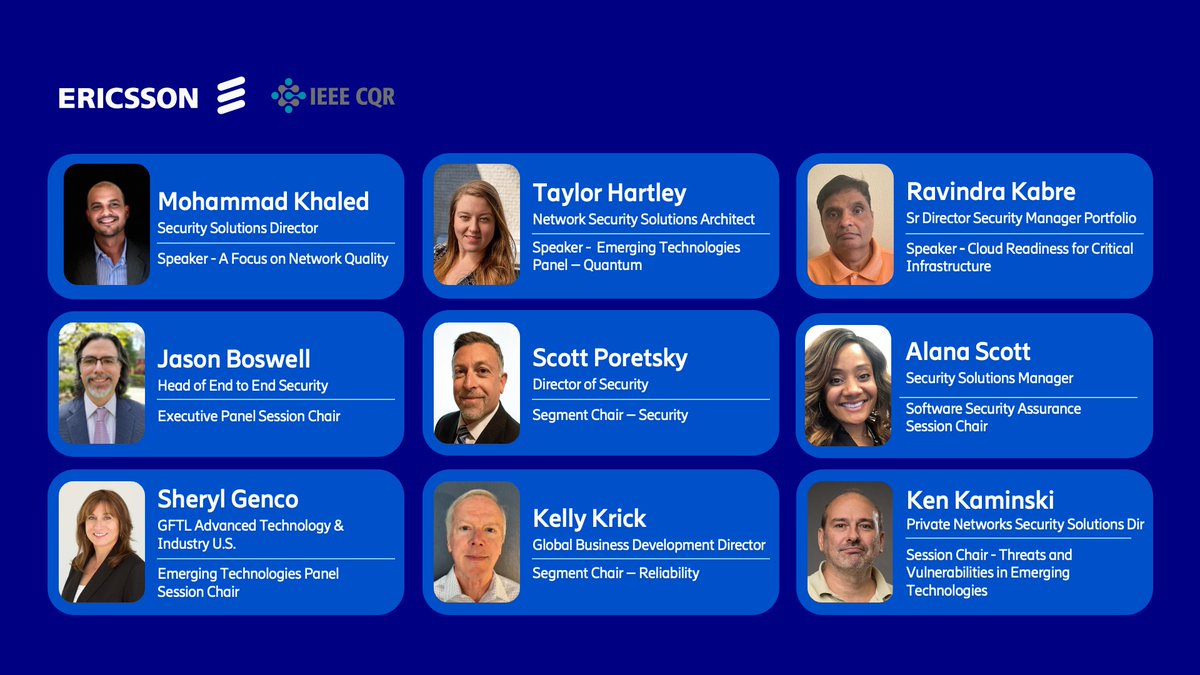EricssonNA's tweet photo. Excited for the 38th @IEEE Communications Quality and Reliability Workshop in Washington, DC, starting on October 23rd! 🌐 

Our team is ready to share insights on technology, network security, and cloud solutions. 👨‍💼

#Ericsson #TechInnovation #Networking https://t.co/6KHoDr8Vcx