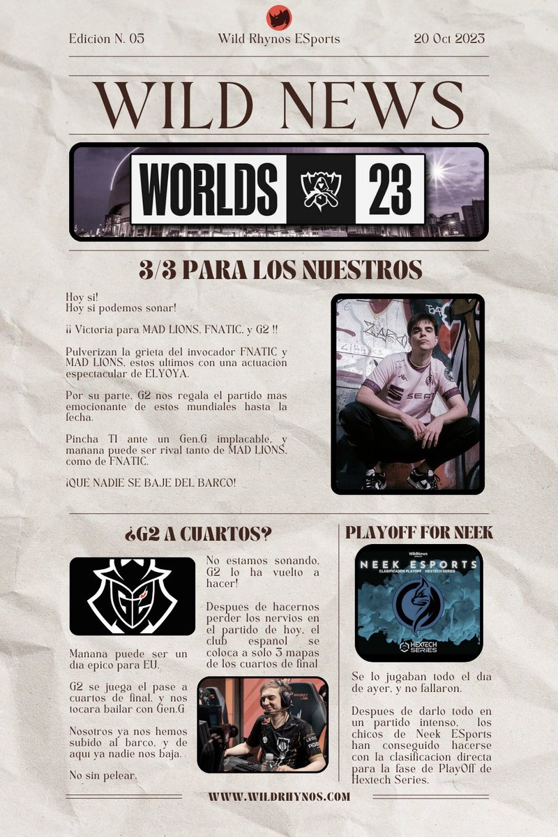 WildRhynos's tweet photo. 🔴 Wild News #05 🔴

Victoria para los nuestros!!
Mañana G2vsGen.G

@NeekEsports clasificados a PlayOff.

#StayWild #LeagueOfLegends https://t.co/QjLqHoDrMs