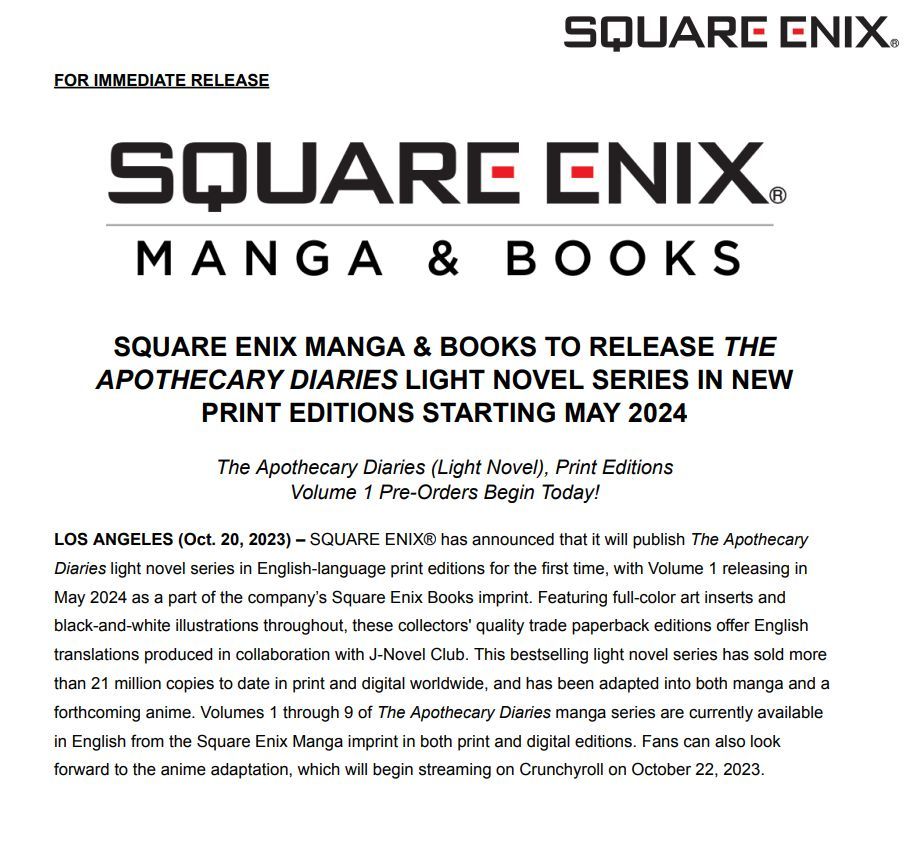 October 2023 Manga / Light Novel / Book Releases