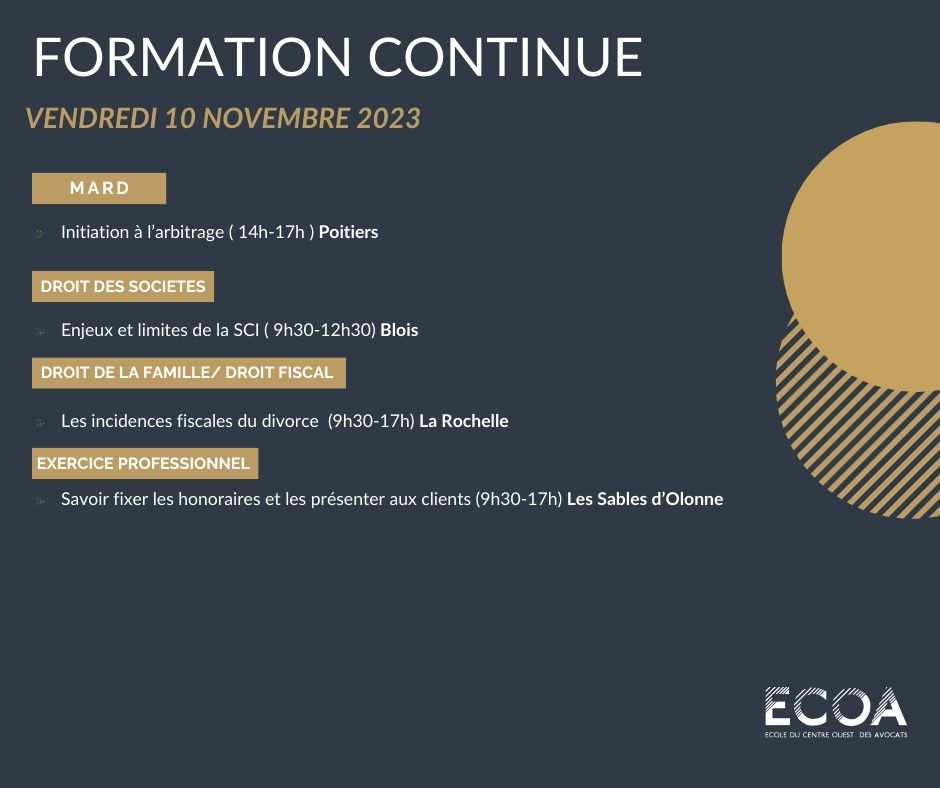 Les formations à venir à l'ECOA!
Des places restent disponibles à Orléans en droit du travail :
-Santé et sécurité au travail
-Harcèlement moral
Pour s'inscrire c'est ici ✒
avocats-ecoa.fr/espaceprive/fo…
Ne manquez pas les prochaines formations début novembre !