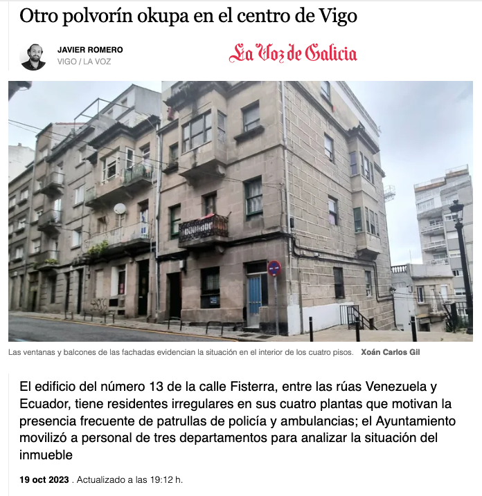 Terrible titular de un #periódico a la deriva. No son #okupas. Son más de 40 personas sumamente vulnerables, en situación de #pobreza extrema, sometidas a extorsión, humillaciones y fraude contractual por sus caseros, una red local mafiosa integrada por 33 empresas sin escrúpulos