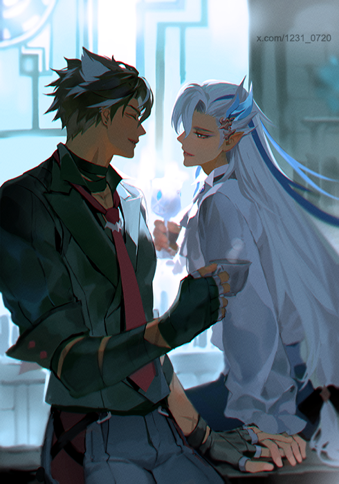 1231_0720's tweet photo. 🐺🌧️둘만의 티타임 / Tea time for the two of us🍵💕
#wriolette #リオヌヴィ #라이느비 https://t.co/O1rzTXaIka