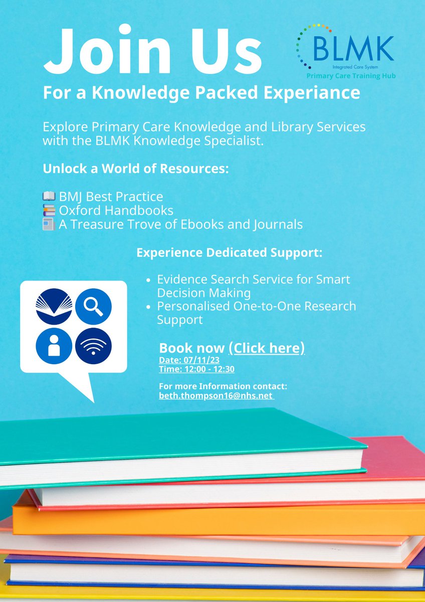 Join our quick online primer to explore Knowledge and Library Services for primary care in BLMK. Access essential resources like NHS Knowledge Hub and more, plus discover dedicated support for informed decision-making. Elevate your primary care knowledge!