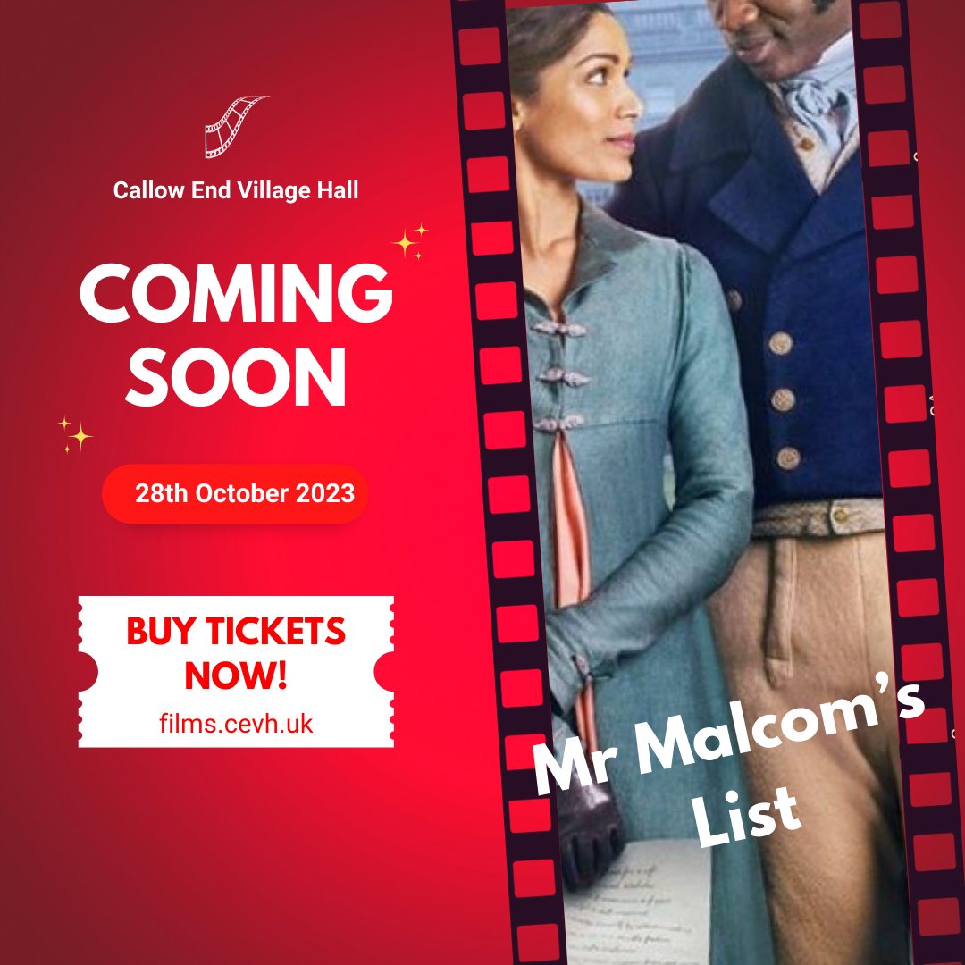 Coming soon to Callow End Village Hall. Get your tickets at films.cevh.uk
#callowend #villagehall #mrmalcolmslistmovie #mrmalcolmslist
