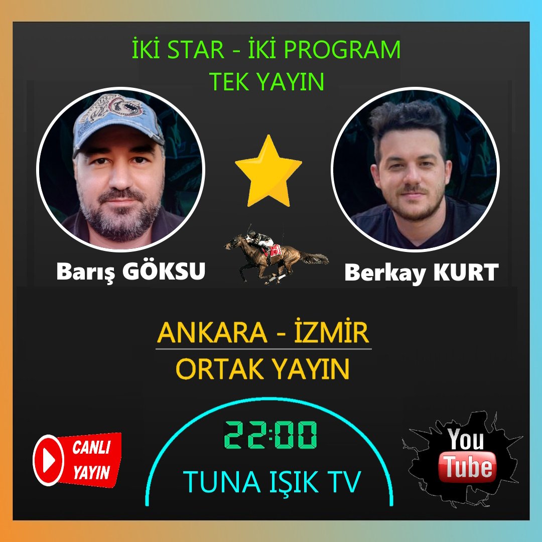 🌟 𝟐 𝐒𝐭𝐚𝐫 
🏇 𝟐 𝐏𝐫𝐨𝐠𝐫𝐚𝐦 (𝐀𝐧𝐤𝐚𝐫𝐚 - 𝐈̇𝐳𝐦𝐢𝐫)

📺 𝐓𝐞𝐤 𝐘𝐚𝐲ı𝐧
⏰ 𝟐𝟐:𝟎𝟎

👀𝐊𝐨𝐧𝐮𝐤𝐥𝐚𝐫 :
🗣️ 𝐁𝐚𝐫ı𝐬̧ 𝐆𝐎̈𝐊𝐒𝐔 <a href="/barisgoksucom/">Barış Göksu</a> 
🗣️ 𝐁𝐞𝐫𝐤𝐚𝐲 𝐊𝐔𝐑𝐓 @dreamkeper1 

👇👇👇
youtube.com/live/qigdEo7k1…