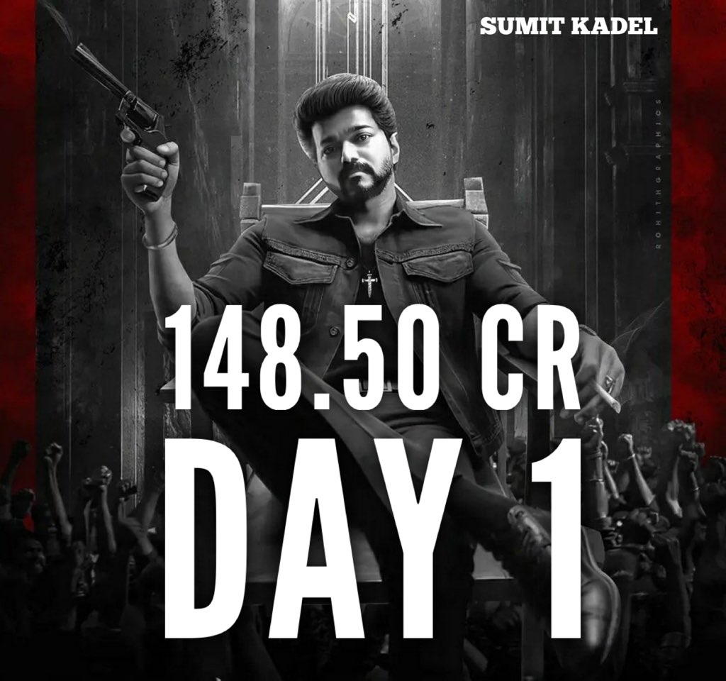 SumitkadeI's tweet photo. #Leo grossed HUMONGOUS ₹ 148.50 cr Worldwide on its Day-1 

BIGGEST OPENER EVER FOR A TAMIL FILM both in Domestic &amp; International market that too by a BIG DISTANCE. 

#ThalapathyVijay starrer is headed towards a BLOCKBUSTER RUN . https://t.co/VhHM8vvjK5