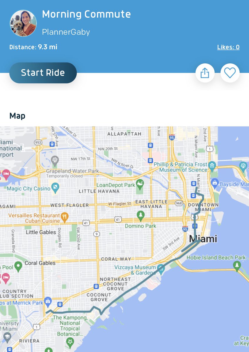 PlannerGaby's tweet image. I made it!
I got lost at S Miami Ave &amp;amp; Rickenbacker (horrible intersection) and at Underline and 7th (ended up using the sidewalk). First time trying to figure out your commute ride is always the hardest. 

#bikeMIA #driveless #gobybike