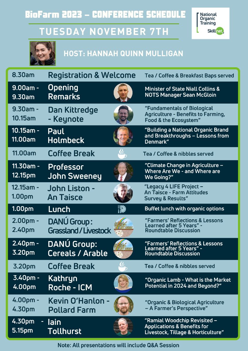 NatOrgSkill's tweet photo. BioFarm 2023 Schedule released! Check out the packed lineup for Ireland’s Biological Farming Conference in Adare, Co Limerick this coming November 7th and 8th - tickets and more info here: https://t.co/aewAfLYOZg https://t.co/nrO59sM9wl