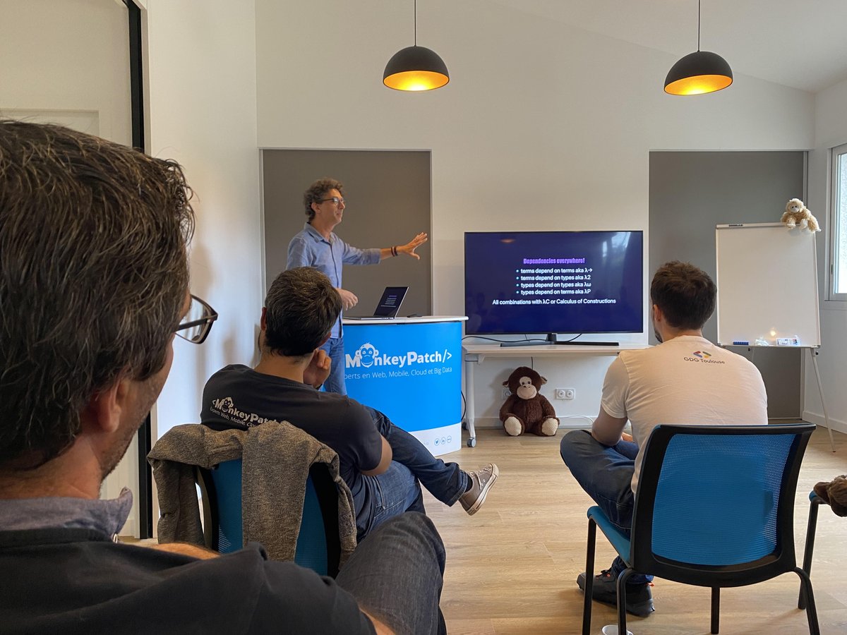 MonkeyPatch_io's tweet image. 🎙Merci à @dplaindoux qui se joint à la #MonkeyConf pour partager son #expertise sur les types dépendants 🙏
et nous faire découvrir les coulisses de ses travaux 😎! 
#TypeTheory #DependentTypes We💙tech