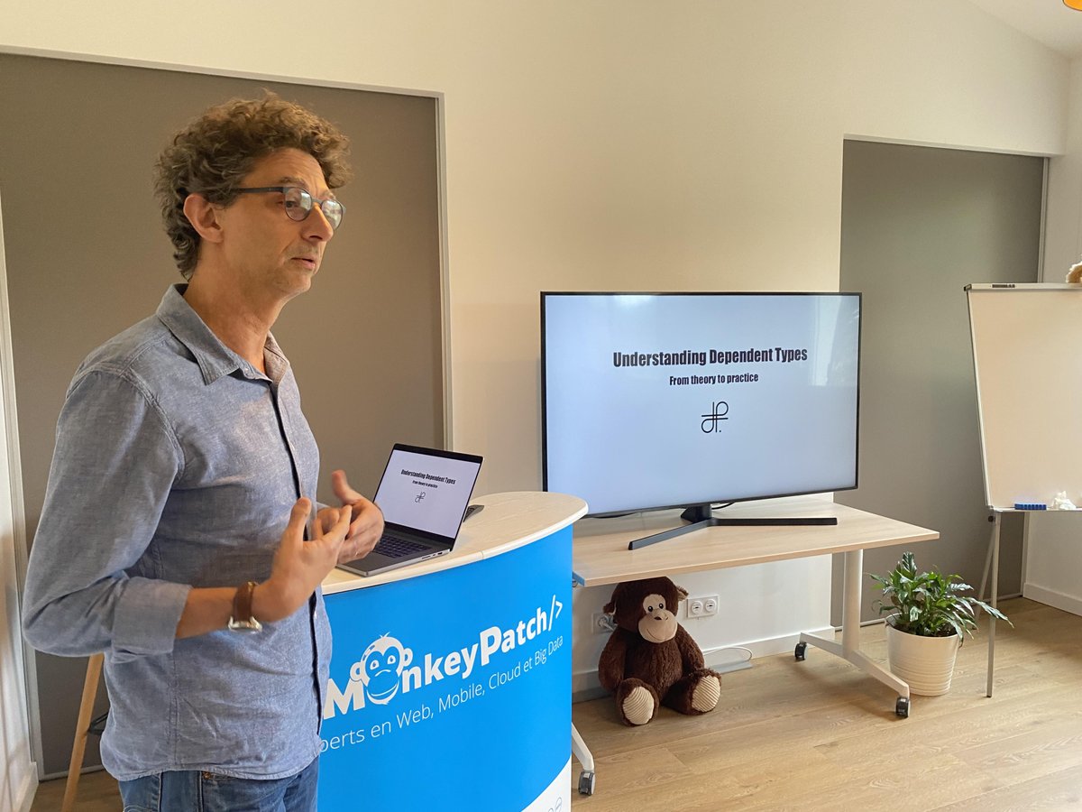 MonkeyPatch_io's tweet image. 🎙Merci à @dplaindoux qui se joint à la #MonkeyConf pour partager son #expertise sur les types dépendants 🙏
et nous faire découvrir les coulisses de ses travaux 😎! 
#TypeTheory #DependentTypes We💙tech