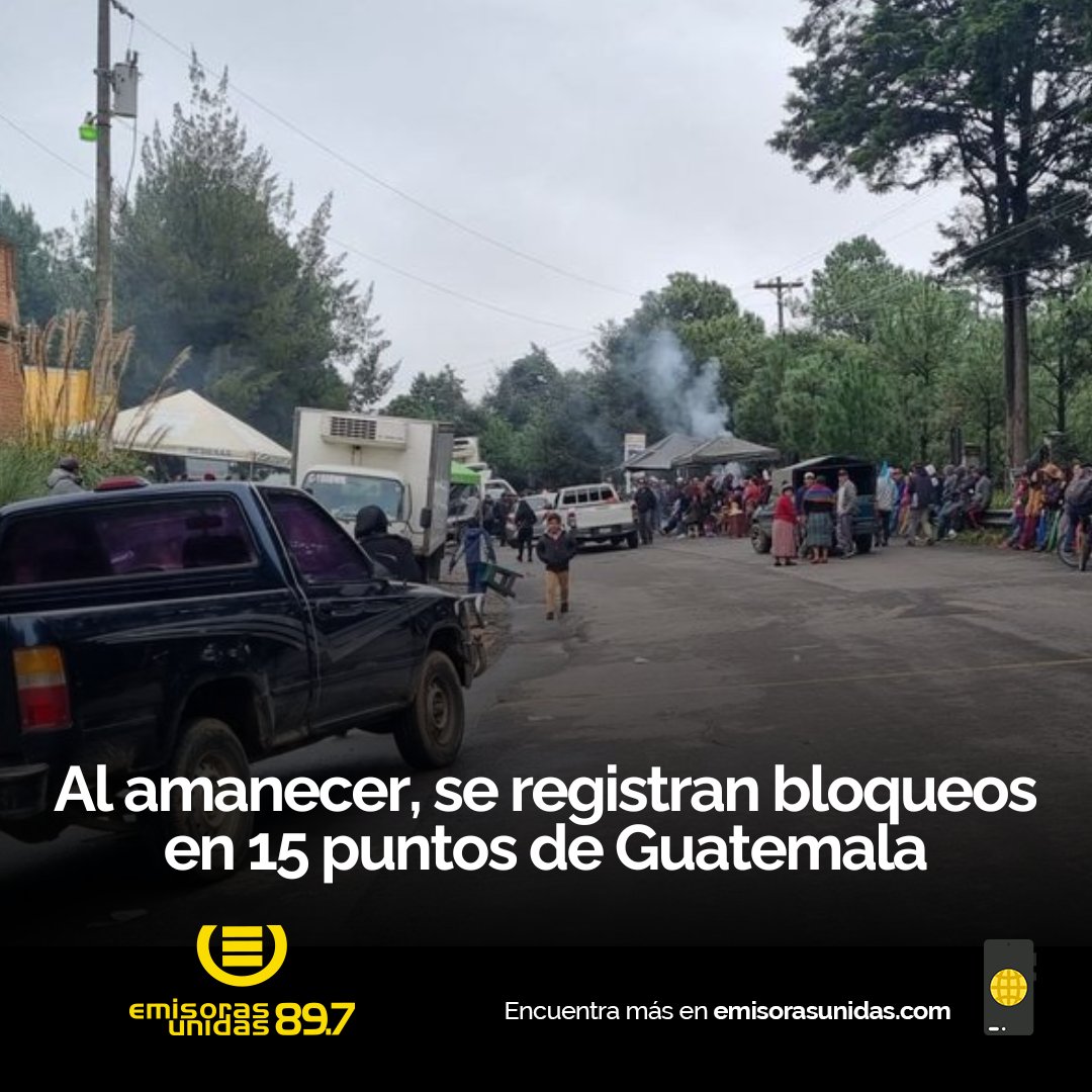 EmisorasUnidas's tweet photo. Guatemaltecos han sostenido bloqueos en el país durante 19 días consecutivos. Según información de Provial, al menos 15 puntos permanecen cerrados hoy, 20 de octubre de 2023.

#TráficoGT #BloqueosGT #ParoNacionalGT #ParoNacionalIndefinido https://t.co/UOIUlondIb