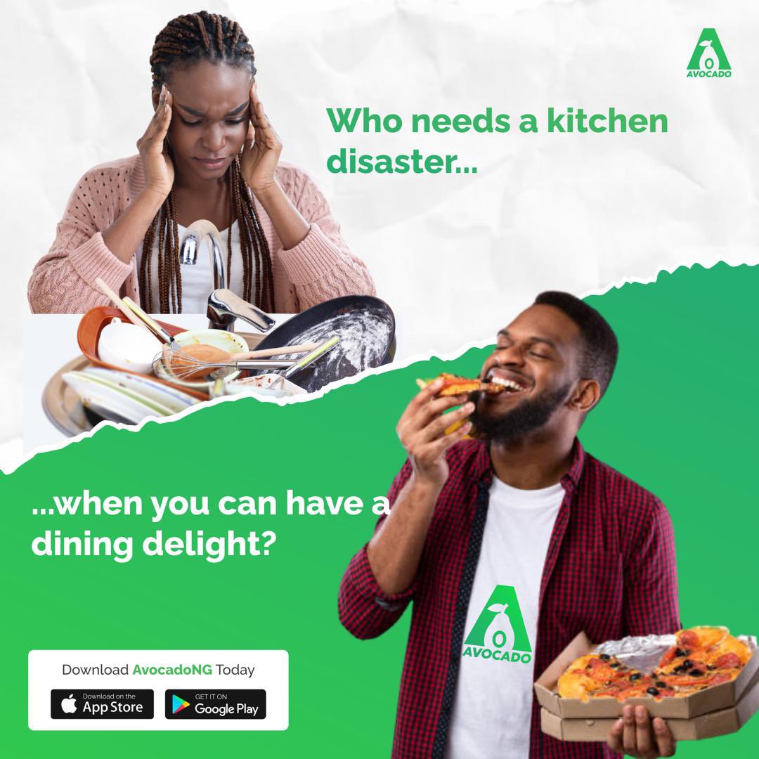 You don’t need to stress yourself in the kitchen this afternoon, download and start making use of the Avocado app now and free yourself from stress 😇✅.
      AVOCADO is here for you👌
#avocado #superfastdelivery #food #akure #eatnow #orderfood